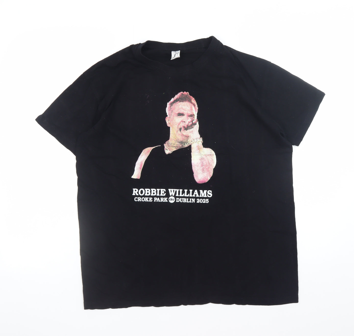 SOL'S Women's Black Music Print T-Shirt Size M Crew Neck Short Sleeve