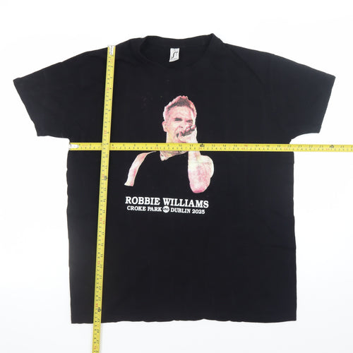 SOL'S Women's Black Music Print T-Shirt Size M Crew Neck Short Sleeve