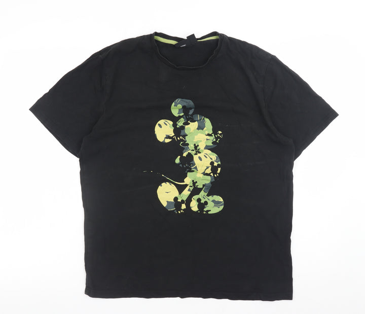 Disney Women’s Black Mickey Mouse Graphic Cotton T-Shirt Size L