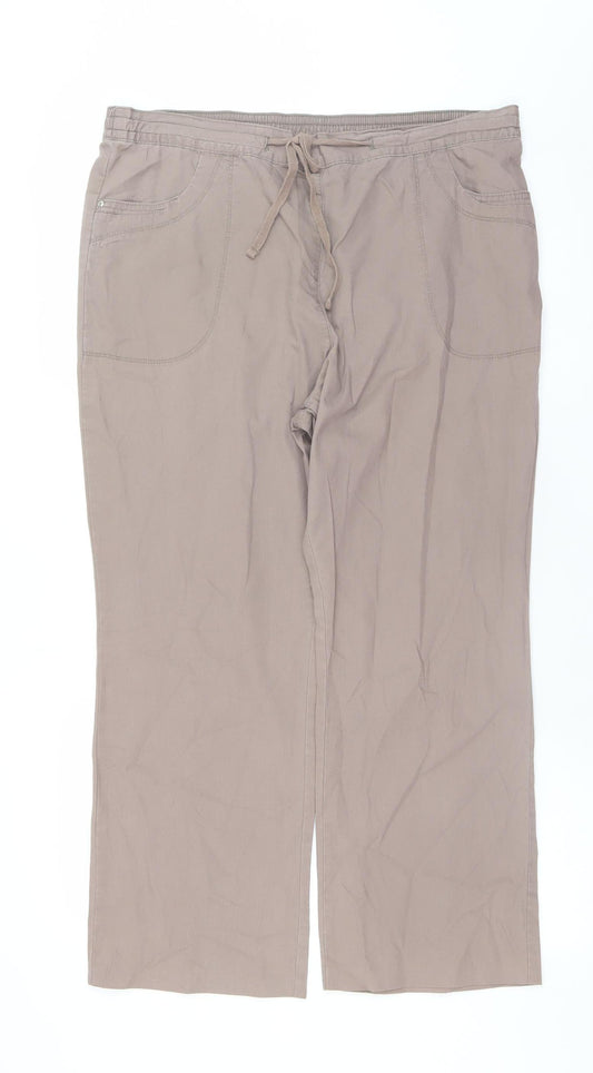 Marks and Spencer Women’s Brown Cotton Drawstring Trousers Size 16 Short