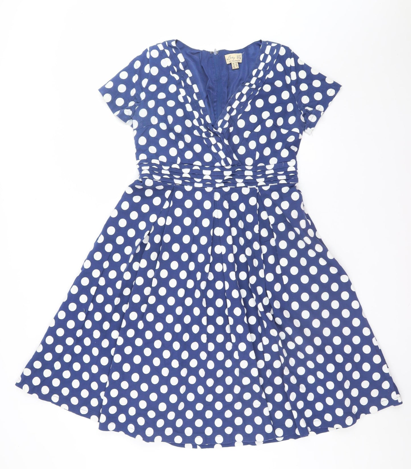Lindy Bop Women Blue Polka Dot Fit & Flare Dress UK 14 Short Sleeve