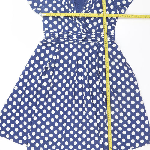 Lindy Bop Women Blue Polka Dot Fit & Flare Dress UK 14 Short Sleeve