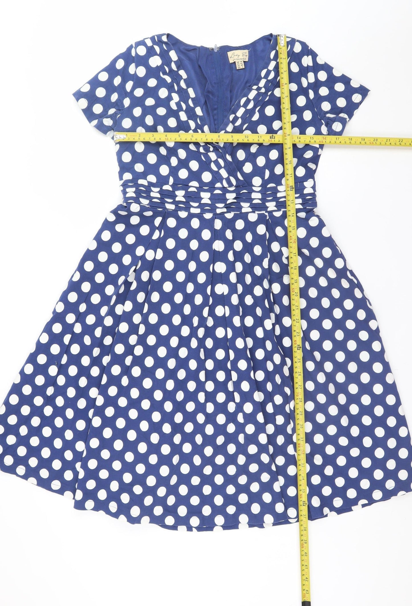 Lindy Bop Women Blue Polka Dot Fit & Flare Dress UK 14 Short Sleeve