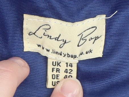 Lindy Bop Women Blue Polka Dot Fit & Flare Dress UK 14 Short Sleeve