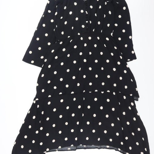 Gallery Womens Black Polka Dot Hi-Low A-Line Viscose Dress UK 14