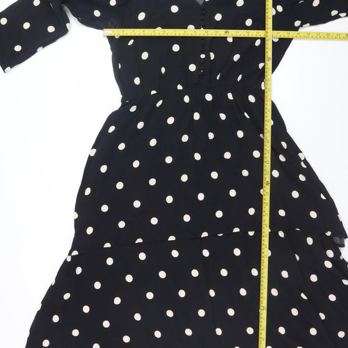 Gallery Womens Black Polka Dot Hi-Low A-Line Viscose Dress UK 14