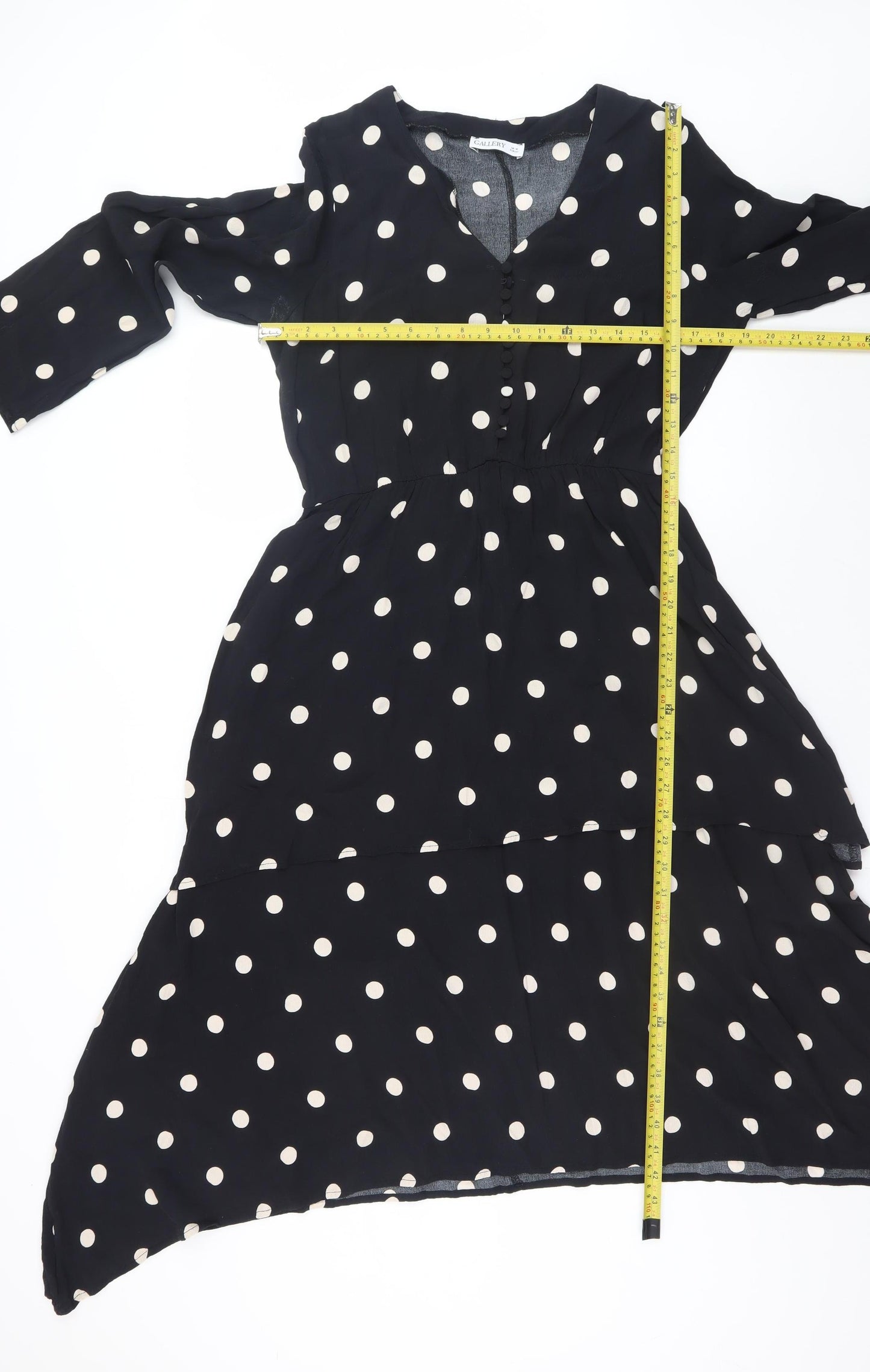 Gallery Womens Black Polka Dot Hi-Low A-Line Viscose Dress UK 14