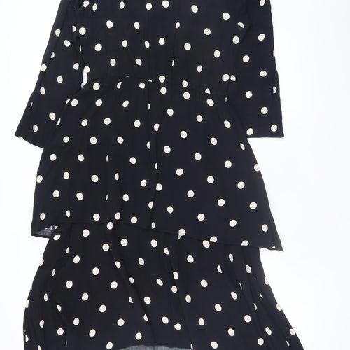Gallery Womens Black Polka Dot Hi-Low A-Line Viscose Dress UK 14