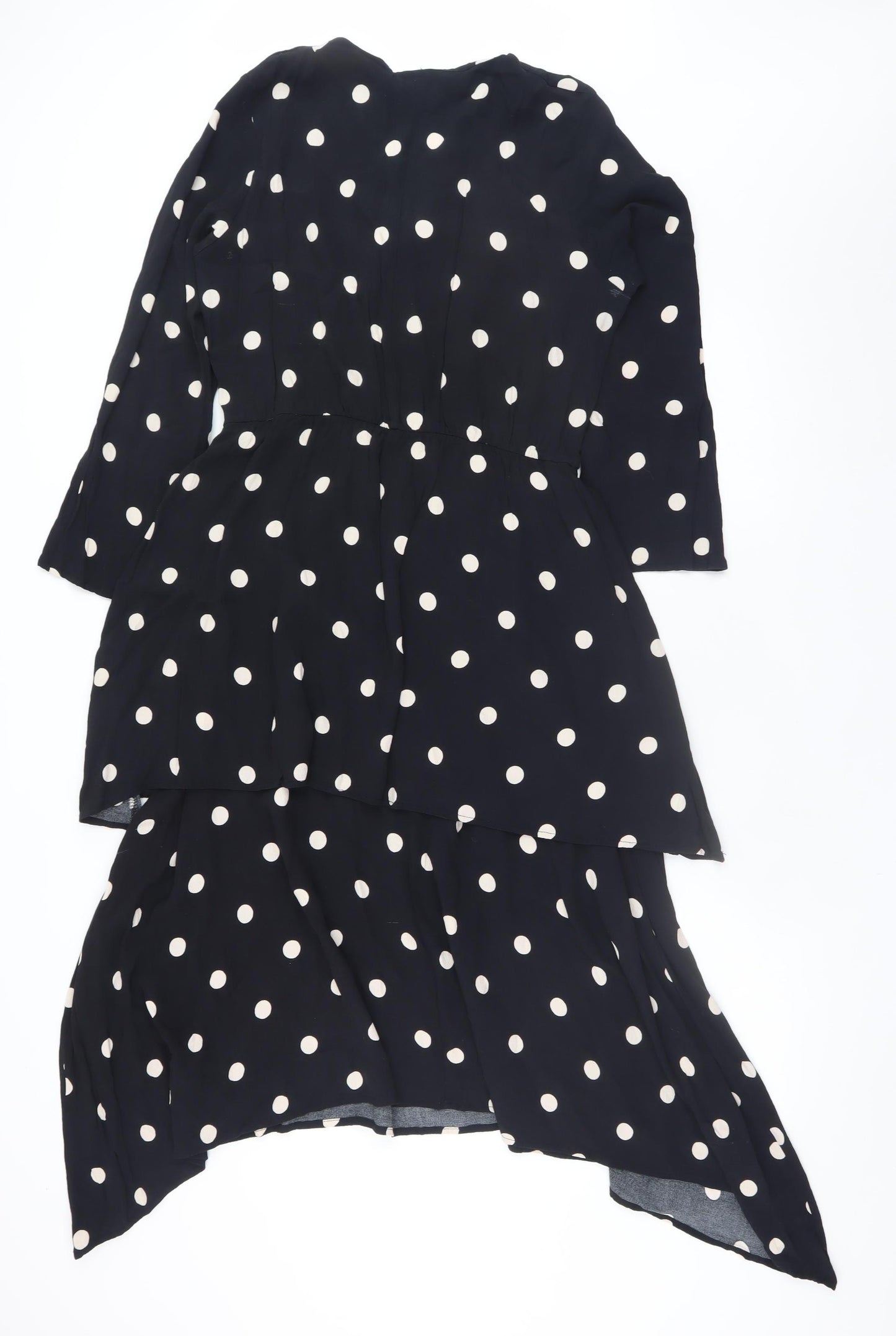 Gallery Womens Black Polka Dot Hi-Low A-Line Viscose Dress UK 14