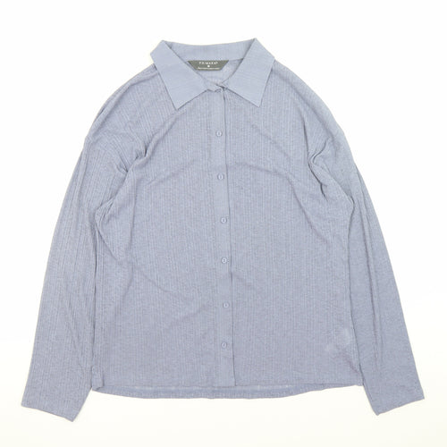 Primark Women Blue Collared Long Sleeve Button-Up Shirt Size M
