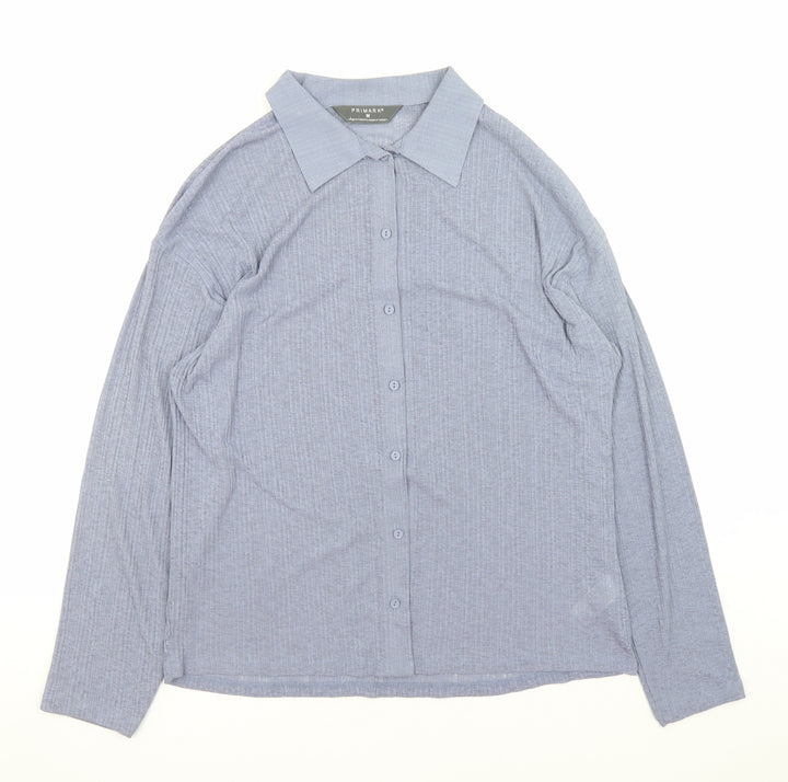 Primark Women Blue Collared Long Sleeve Button-Up Shirt Size M