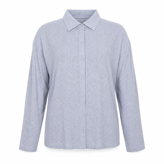 Front view of Primark Women Blue Collared Long Sleeve Button-Up Shirt, size M