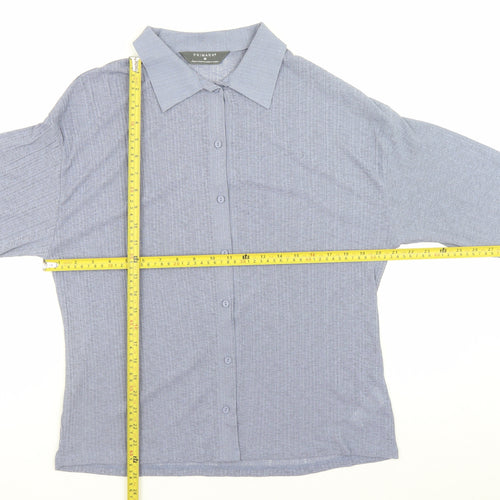 Primark Women Blue Collared Long Sleeve Button-Up Shirt Size M
