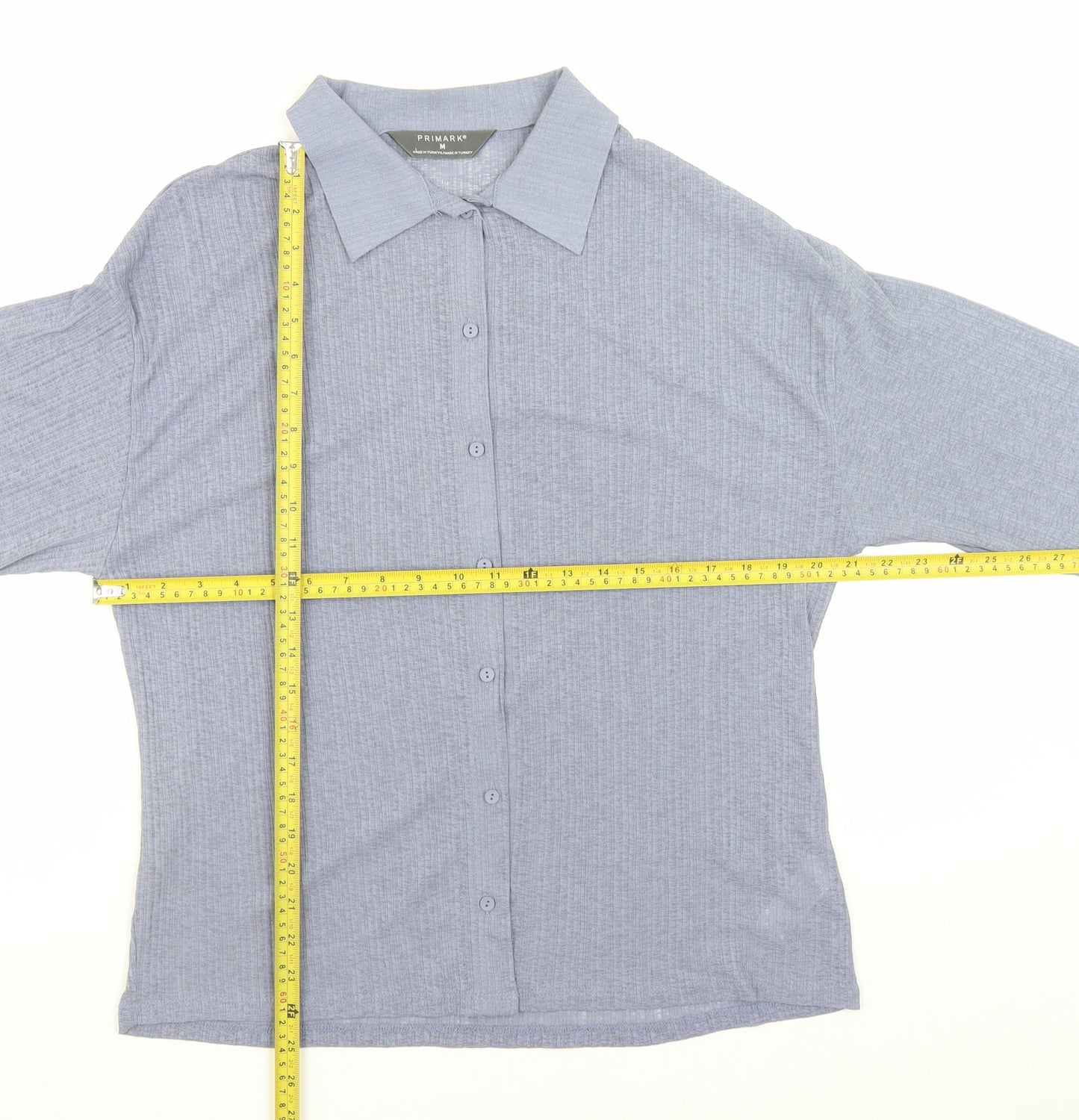 Primark Women Blue Collared Long Sleeve Button-Up Shirt Size M