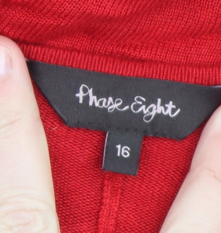 Phase Eight Women Red Size 16 Knit Shift Dress Long Sleeve