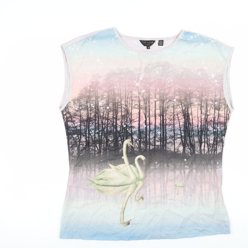 Ted Baker Womens Multicoloured Swan Print Sleeveless Top Size 12