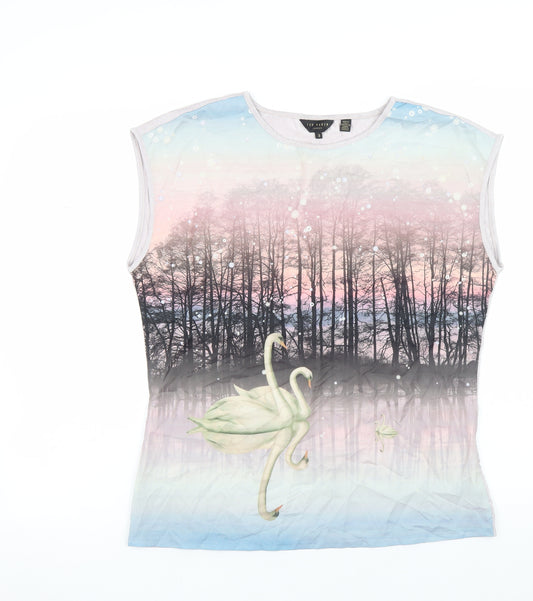 Ted Baker Womens Multicoloured Swan Print Sleeveless Top Size 12