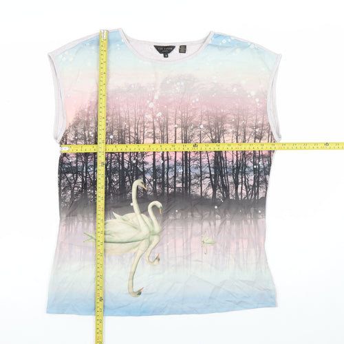 Ted Baker Womens Multicoloured Swan Print Sleeveless Top Size 12