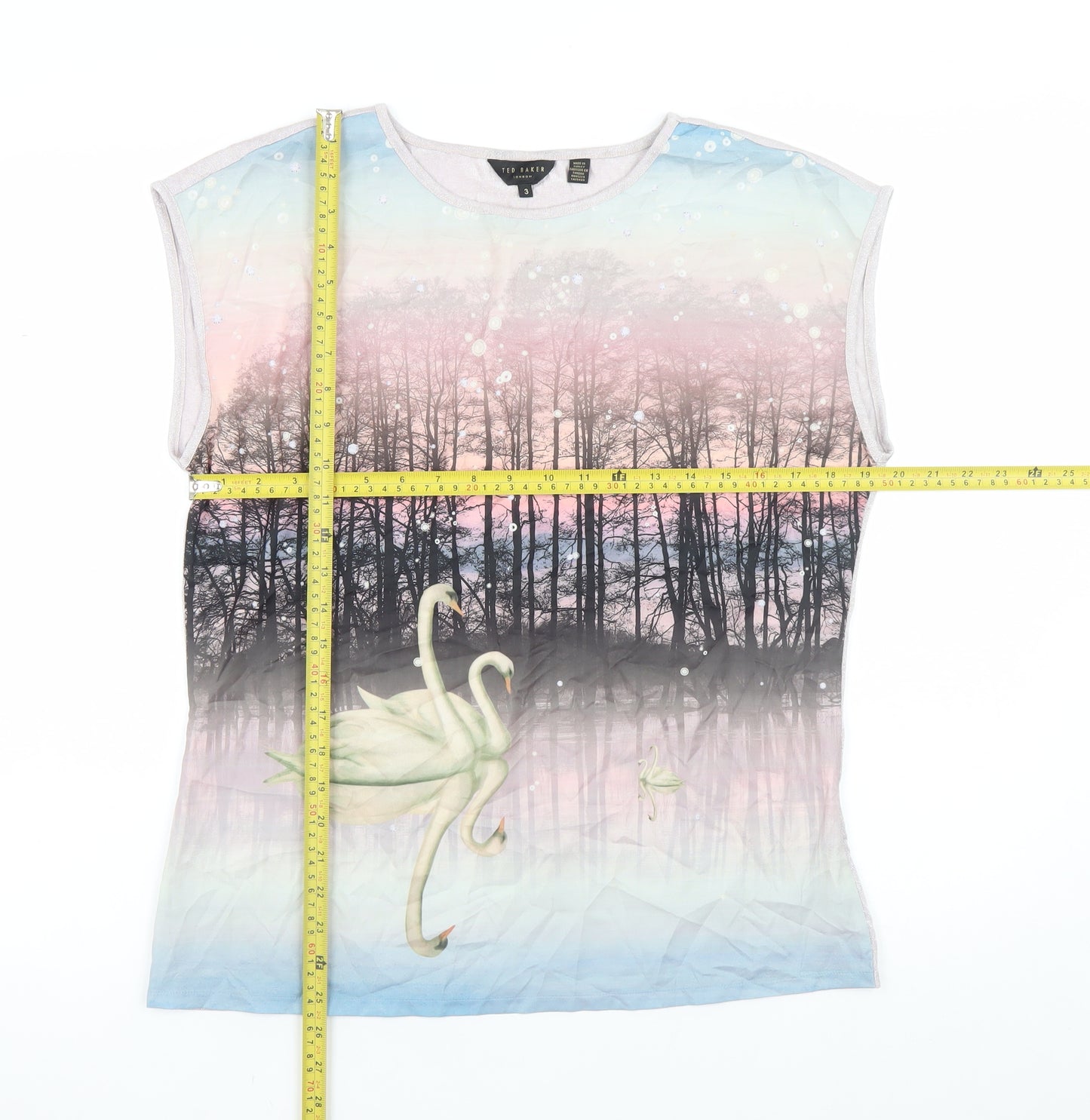 Ted Baker Womens Multicoloured Swan Print Sleeveless Top Size 12