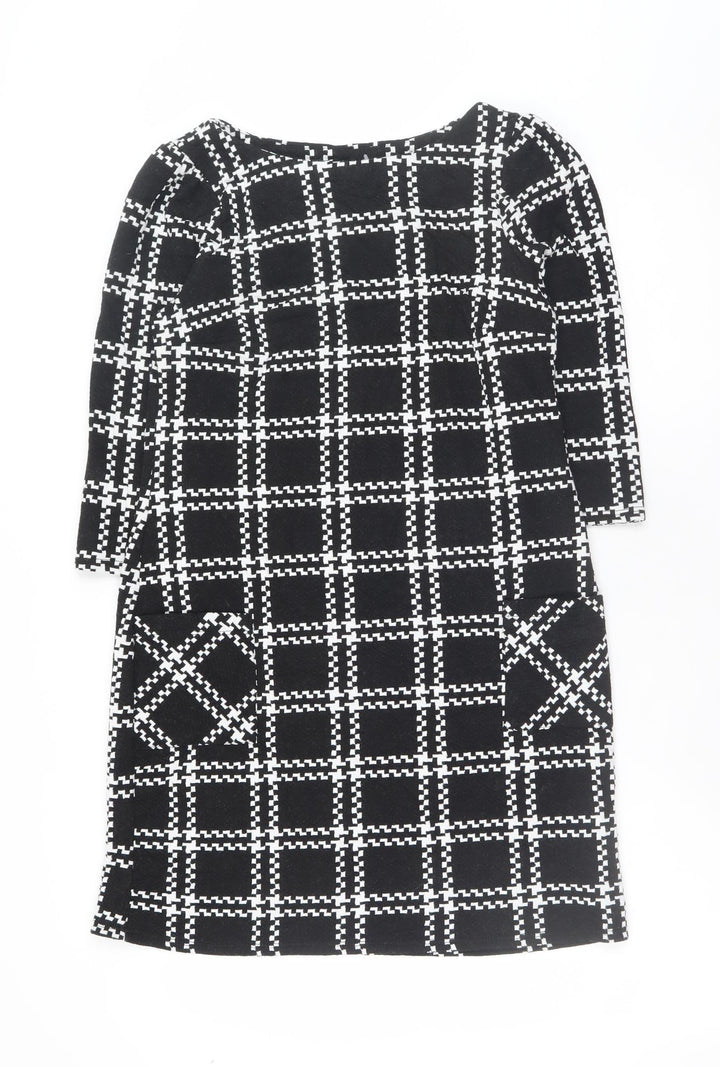 New Look Women’s Black Check Shift Dress Size 10 3/4 Sleeve