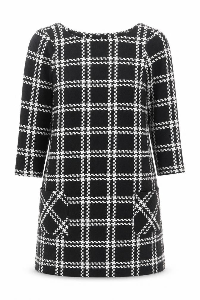 New Look Women’s Black Check Shift Dress Size 10 3/4 Sleeve