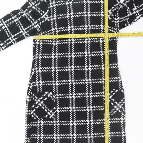 New Look Women’s Black Check Shift Dress Size 10 3/4 Sleeve