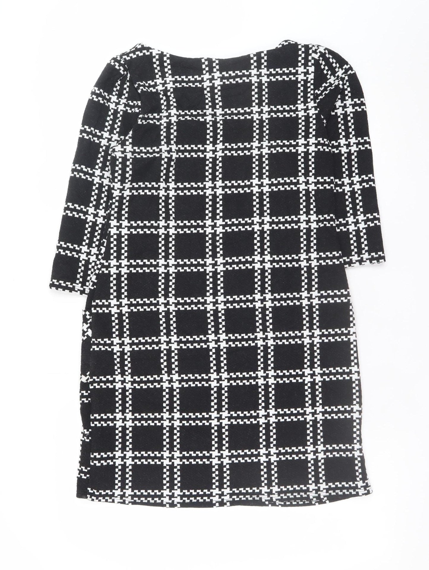 New Look Women’s Black Check Shift Dress Size 10 3/4 Sleeve