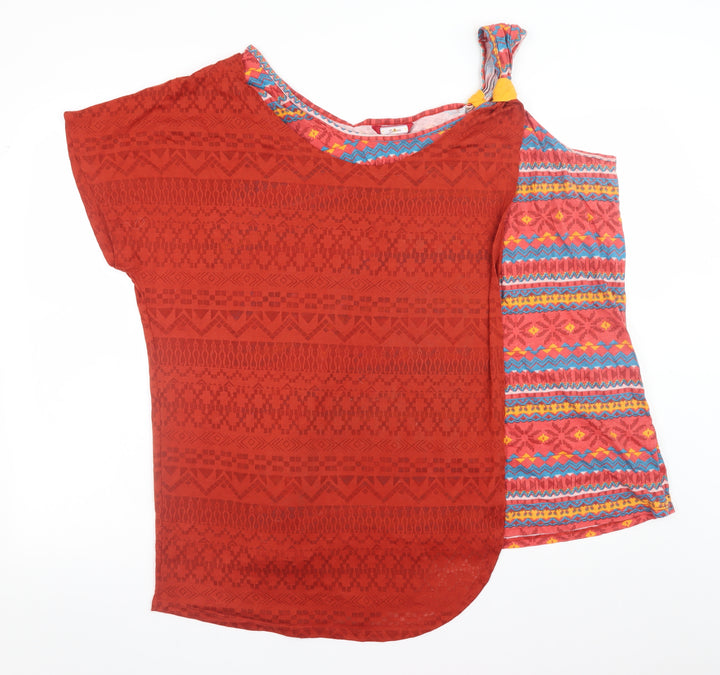 Joe Browns Women's Red Aztec Asymmetrical Tunic T-Shirt Size 26