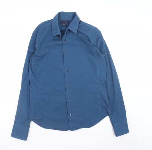 Zara Man Blue Extra-Slim Fit Long Sleeve Dress Shirt Size L
