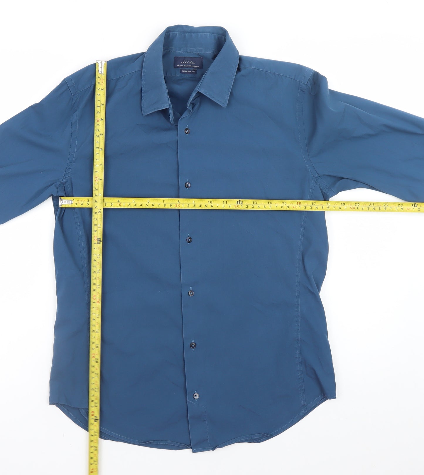 Zara Man Blue Extra-Slim Fit Long Sleeve Dress Shirt Size L