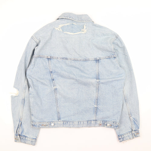 ZARA Women Blue Denim Jacket Size S Distressed Relaxed Fit