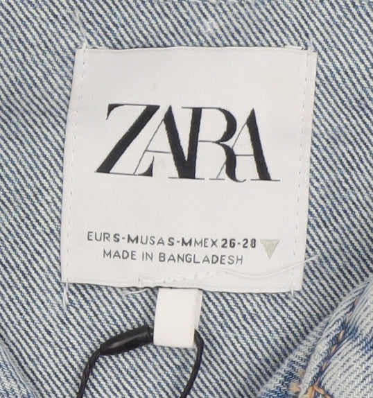 ZARA Women Blue Denim Jacket Size S Distressed Relaxed Fit