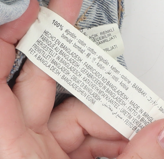 ZARA Women Blue Denim Jacket Size S Distressed Relaxed Fit