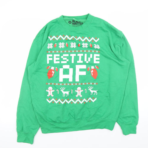 Black Matter Men's Green Festive AF Christmas Sweatshirt M