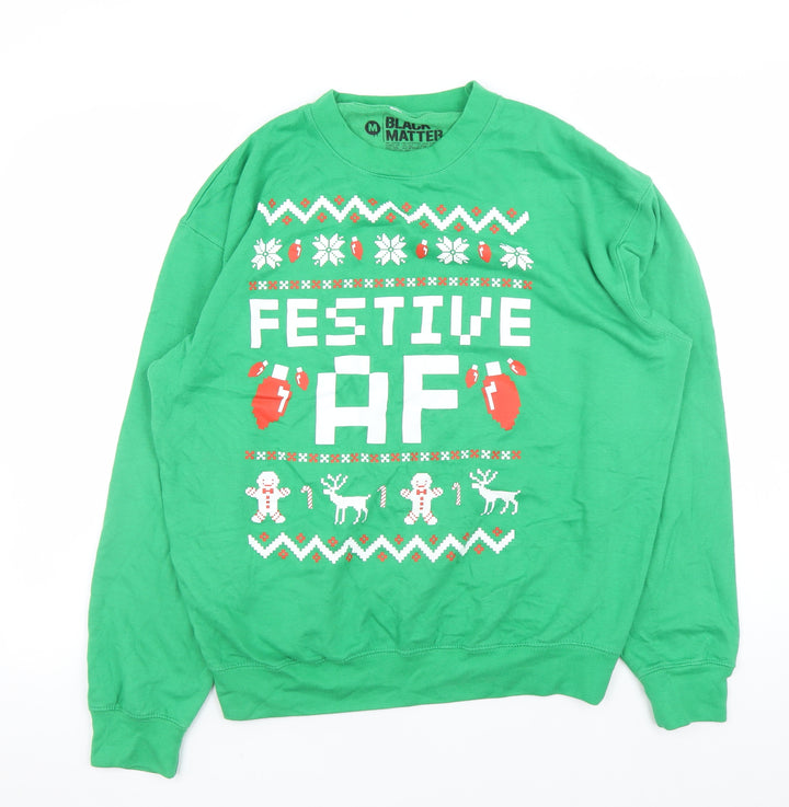 Black Matter Men's Green Festive AF Christmas Sweatshirt M