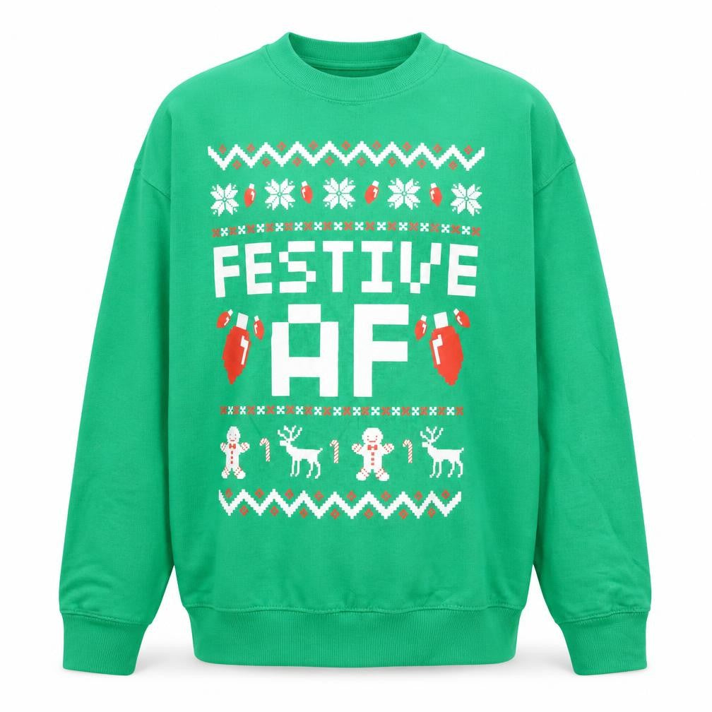Front view of Black Matter Men's Green Festive AF Christmas Sweatshirt M