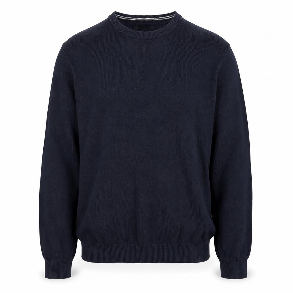 Front view of Dunnes Men’s Blue Cotton Crew Neck Jumper, size M