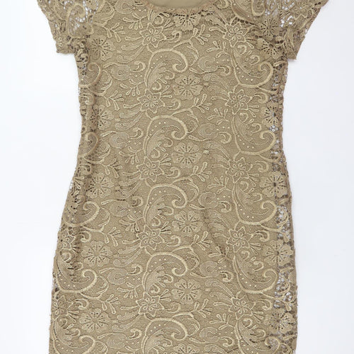 Next Women Beige Lace Bodycon Short Sleeve Dress Size 14