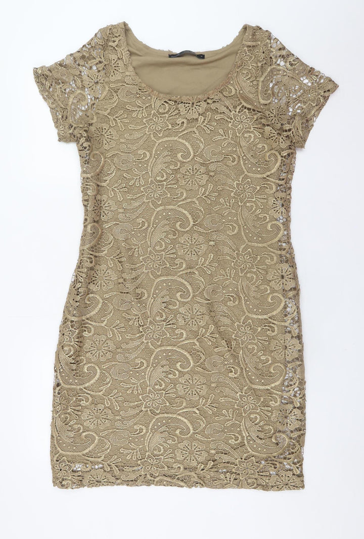 Next Women Beige Lace Bodycon Short Sleeve Dress Size 14