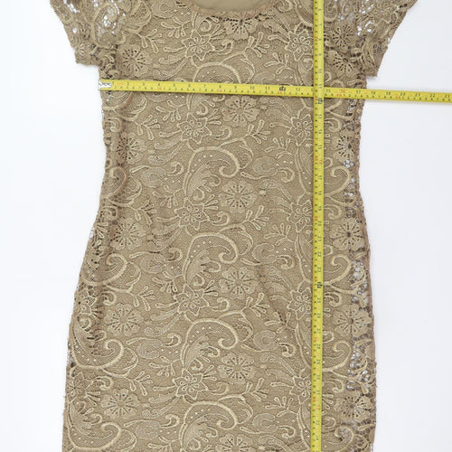 Next Women Beige Lace Bodycon Short Sleeve Dress Size 14