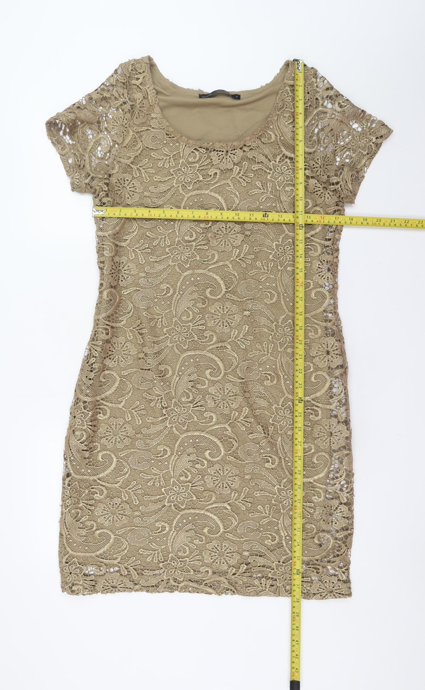 Next Women Beige Lace Bodycon Short Sleeve Dress Size 14