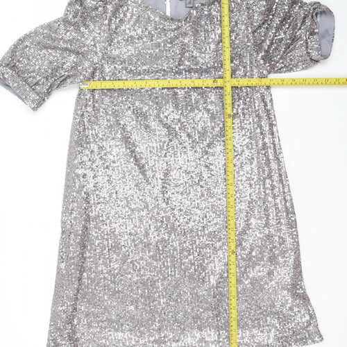 Primark Womens Silver Sequin Shift Dress Size 12 Party Wear
