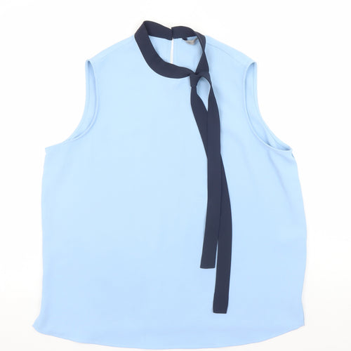 Marks and Spencer Women’s Blue Sleeveless High Neck Bow Blouse Size 14