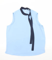 Marks and Spencer Women’s Blue Sleeveless High Neck Bow Blouse Size 14