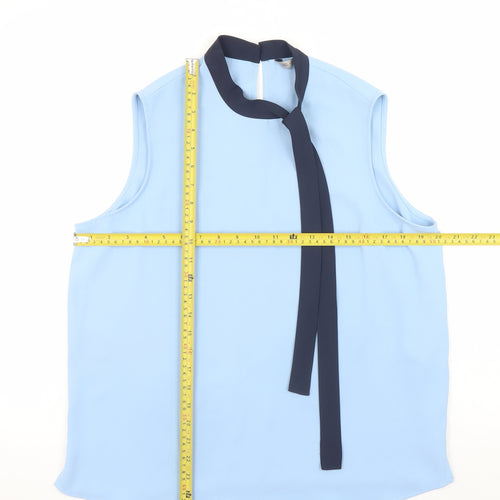 Marks and Spencer Women’s Blue Sleeveless High Neck Bow Blouse Size 14