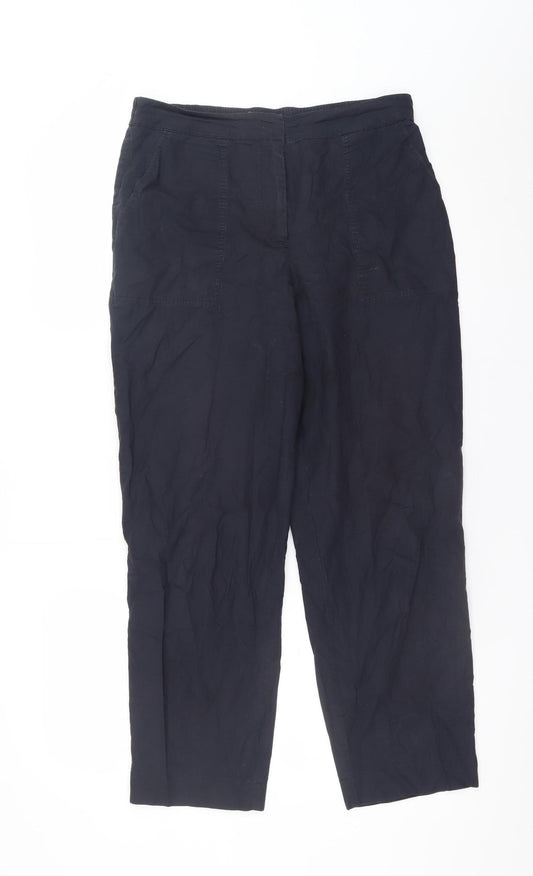 Carolyn Donnelly The Edit Women's Black Cotton Elastic Waist Straight Trousers UK 10