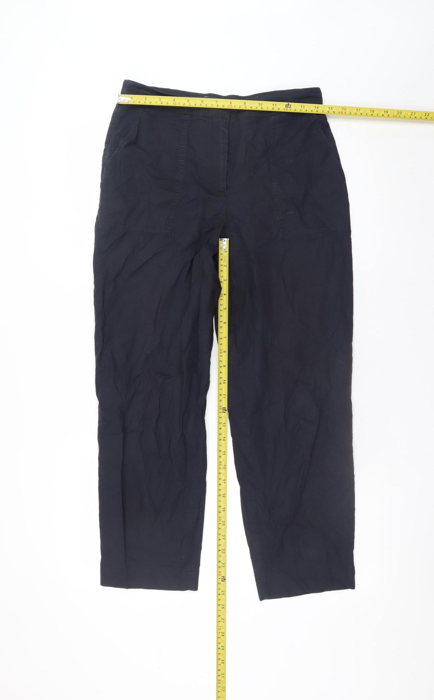 Carolyn Donnelly The Edit Women's Black Cotton Elastic Waist Straight Trousers UK 10