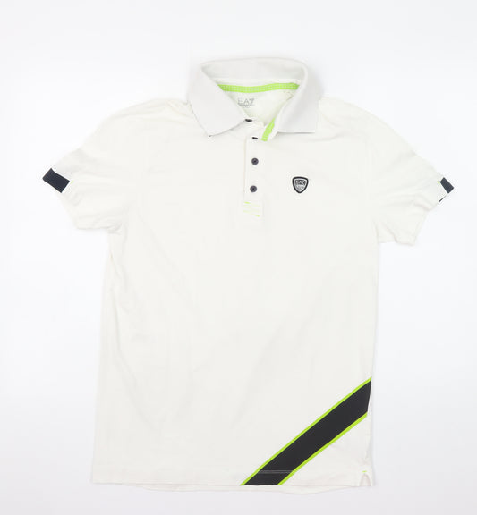Emporio Armani EA7 Men's White Slim Fit Polo Shirt L Logo Cotton