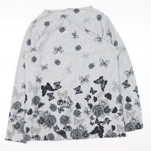 Xin Da Women’s Grey Floral Butterfly Long Sleeve Pullover Jumper L/XL
