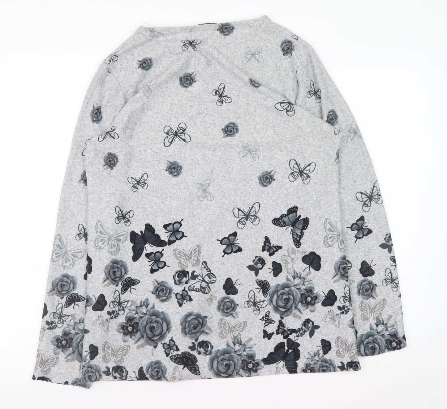 Xin Da Women’s Grey Floral Butterfly Long Sleeve Pullover Jumper L/XL